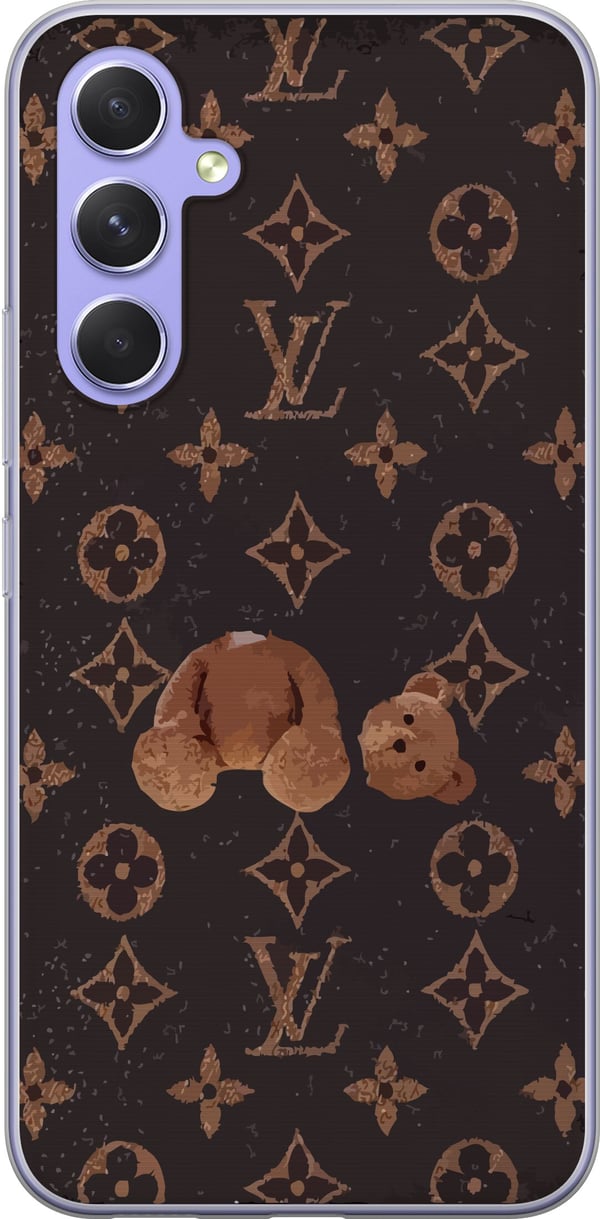 Kompatibelt Mobilskal till Samsung Galaxy A54 Lyxigt monogrammönster med trasig nalle i mörk modeinspirerad estetik