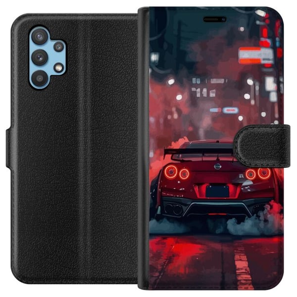 Kompatibelt Plånboksfodral till Samsung Galaxy A32 5G Red Sports Car Drift Racing Tuning
