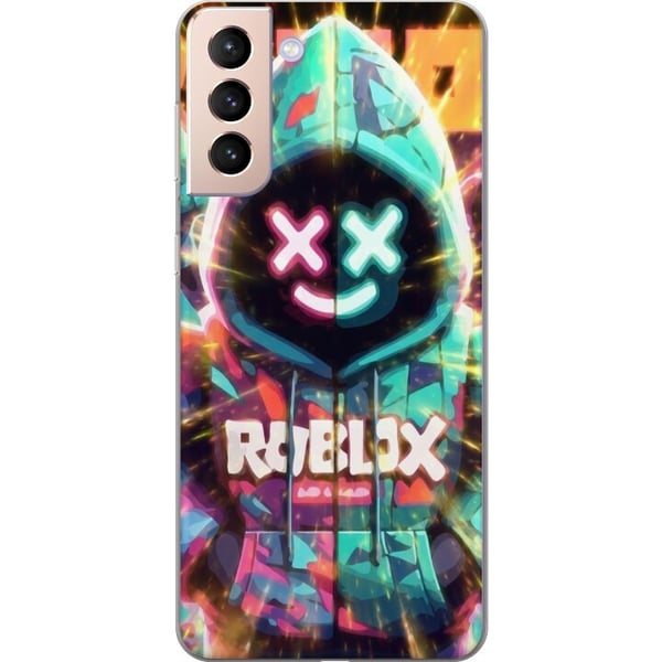 Yhteensopiva Puhelinkuori Samsung Galaxy S21 Neonvärinen Roblox-henkinen hupparihahmo, jossa on hohtavia tehosteita ja energinen tausta, voimakas pel