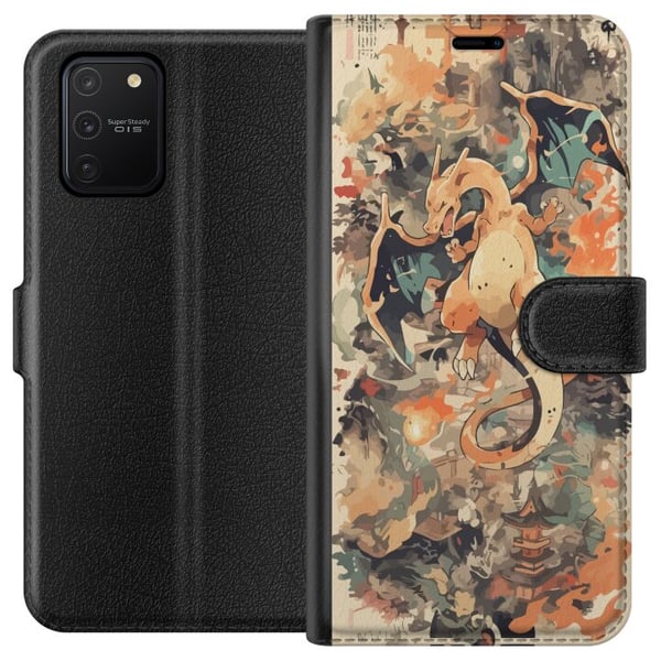Kompatibelt Lommeboketui til Samsung Galaxy S10 Lite Legenden om ilddragen, ildsprutende drage i japansk kunststil, vintageillustrasjon med templer o Kompatibelt Lommeboketui til Samsung Galaxy S10 Lite Legenden om ilddragen, ildsprutende drage i japansk kunststil, vintageillustrasjon med templer o
