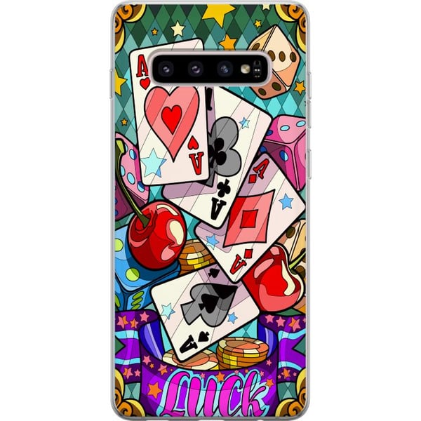 Kompatibelt Mobilskal till Samsung Galaxy S10+ Lucky Hands casino pop art design med spelkort tärningar körsbär och retroinspirerad färgstark stil