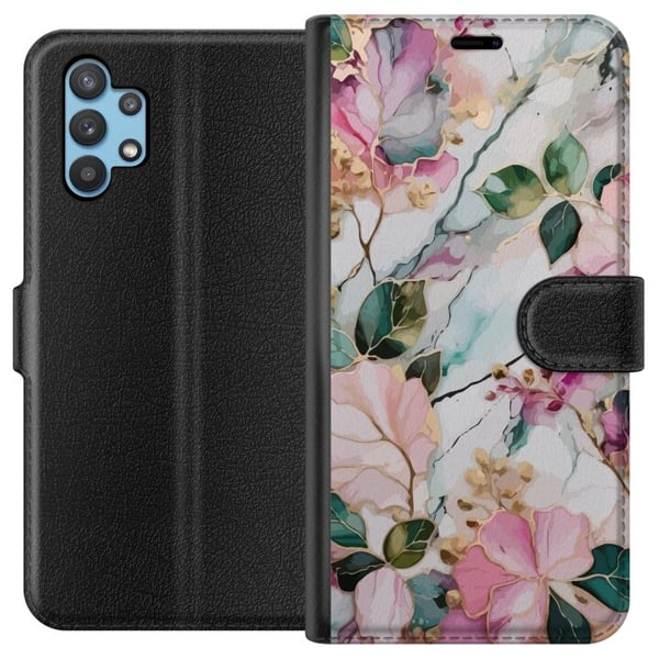 Kompatibelt Plånboksfodral till Samsung Galaxy A32 5G Pastellmarmor med blommor blad och subtila gyllene detaljer i mjuk komposition Kompatibelt Plånboksfodral till Samsung Galaxy A32 5G Pastellmarmor med blommor blad och subtila gyllene detaljer i mjuk komposition