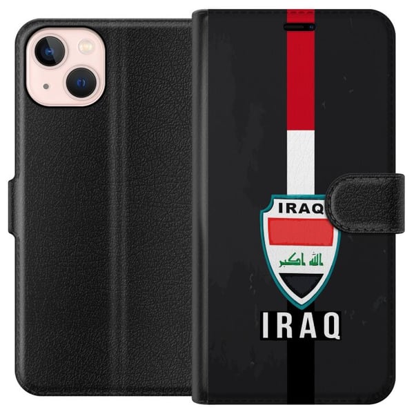 Kompatibelt Plånboksfodral till Apple iPhone 13 mini Irak flagga med emblem i rött vitt svart kraftfull design som uttrycker historia och stolthet