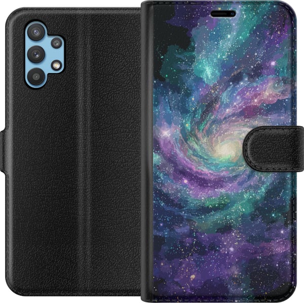 Yhteensopiva Lompakkokotelo Samsung Galaxy A32 5G Värikäs spiraaligalaksi avaruudessa tähtien sumujen ja kosmisen valon kanssa