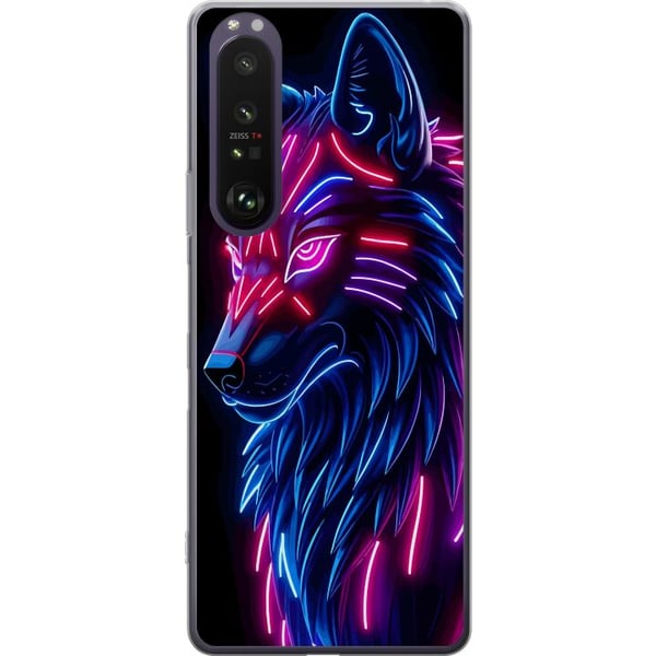 Kompatibel Mobilcover til Sony Xperia 1 III Neonbelyst ulv i blåt og pink lys med futuristisk cyberpunkstemning