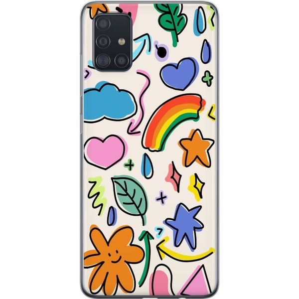 Kompatibelt Mobilskal till Samsung Galaxy A51 Doodle-illustration med stjärnor hjärtan regnbåge moln blad och pilar perfekt för dig som gillar pigga
