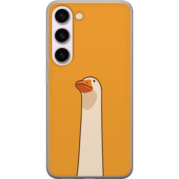 Kompatibelt Mobildeksel til Samsung Galaxy S23 Minimalistisk gåseillustrasjon på varm gul bakgrunn – humoristisk dyredesign i moderne og rolig cartoo