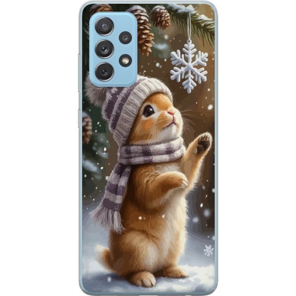 Kompatibelt Mobildeksel til Samsung Galaxy A52 5G Vinterkanin med lue og skjerf beundrer snøfnugg sjarmerende vintermotiv fylt med julestemning Kompatibelt Mobildeksel til Samsung Galaxy A52 5G Vinterkanin med lue og skjerf beundrer snøfnugg sjarmerende vintermotiv fylt med julestemning