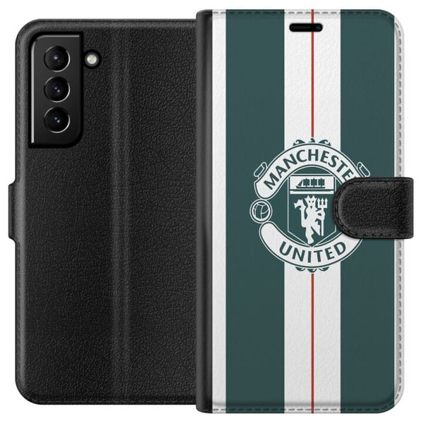 Kompatibelt Lommeboketui til Samsung Galaxy S21+ 5G Manchester United logo våpenskjold fotball klubb Premier League Red Devils plakat retro hvit grøn Kompatibelt Lommeboketui til Samsung Galaxy S21+ 5G Manchester United logo våpenskjold fotball klubb Premier League Red Devils plakat retro hvit grøn