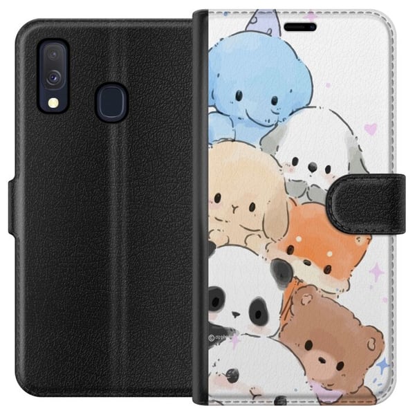 Kompatibel Tegnebogsetui til Samsung Galaxy A40 Sød stak af kawaii-dyr i pastelfarver, charmerende skitseret illustration, perfekt til dig, der kan l