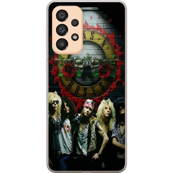 Yhteensopiva Puhelinkuori Samsung Galaxy A33 5G Guns N' Roses -yhtye logon edessä, klassinen rock-aihe aidolla 80-luvun tunnelmalla