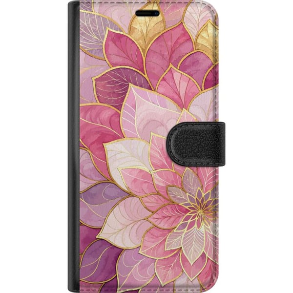 Kompatibelt Plånboksfodral till Samsung Galaxy S9+ Blommig mandala – Rosa och lila mönster med gyllene detaljer illustration
