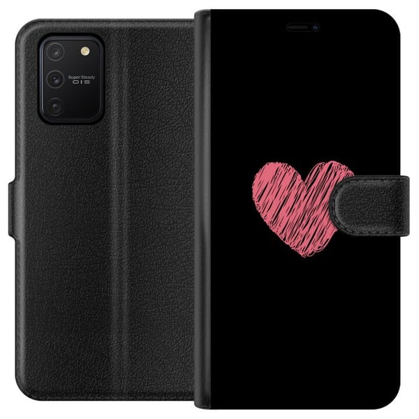 Kompatibelt Lommeboketui til Samsung Galaxy S10 Lite Håndtegnet rosa hjerte på svart minimalistisk bakgrunn Kompatibelt Lommeboketui til Samsung Galaxy S10 Lite Håndtegnet rosa hjerte på svart minimalistisk bakgrunn