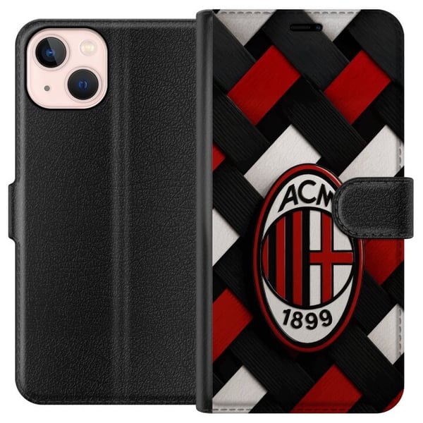 Kompatibelt Lommeboketui til Apple iPhone 13 mini AC Milan fotball Olivier Giroud rød svart vevd klubbdesign Kompatibelt Lommeboketui til Apple iPhone 13 mini AC Milan fotball Olivier Giroud rød svart vevd klubbdesign