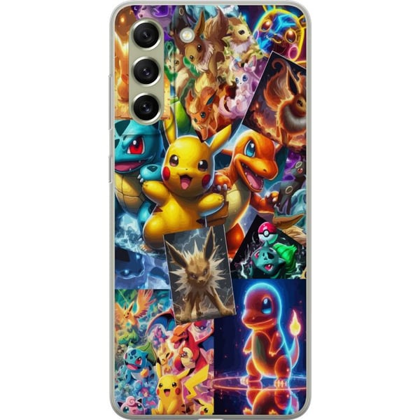 Kompatibelt Mobildeksel til Samsung Galaxy S21 FE 5G Pokémon-illustrasjon – Pikachu, Eevee og Charmander i fargerik design