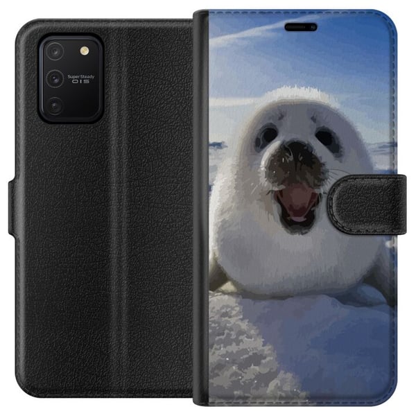 Kompatibelt Lommeboketui til Samsung Galaxy S10 Lite Selunge i snøen med et stort smil og myk, rund form, søtt vintermotiv med arktisk preg, perfekt Kompatibelt Lommeboketui til Samsung Galaxy S10 Lite Selunge i snøen med et stort smil og myk, rund form, søtt vintermotiv med arktisk preg, perfekt