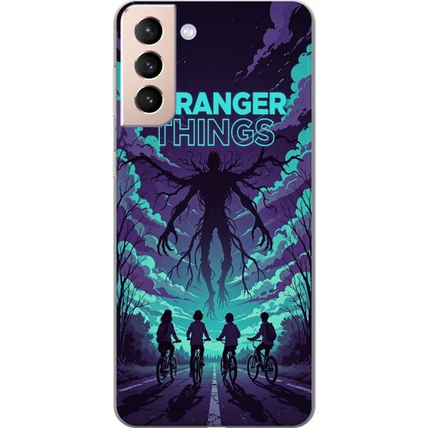 Kompatibelt Mobildeksel til Samsung Galaxy S21 Stranger Things-inspirert fantasyillustrasjon med mørkt monster, syklende barn og dramatisk rød himmel