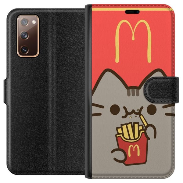 Kompatibelt Plånboksfodral till Samsung Galaxy S20 FE Söt Pusheen-liknande katt med pommes frites i McDonald’s stil – humoristiskt och charmigt motiv
