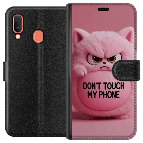 Kompatibelt Plånboksfodral till Samsung Galaxy A20e Humoristisk rosa katt med texten Don’t Touch My Phone ett roligt trendigt motiv som passar perfek Kompatibelt Plånboksfodral till Samsung Galaxy A20e Humoristisk rosa katt med texten Don’t Touch My Phone ett roligt trendigt motiv som passar perfek