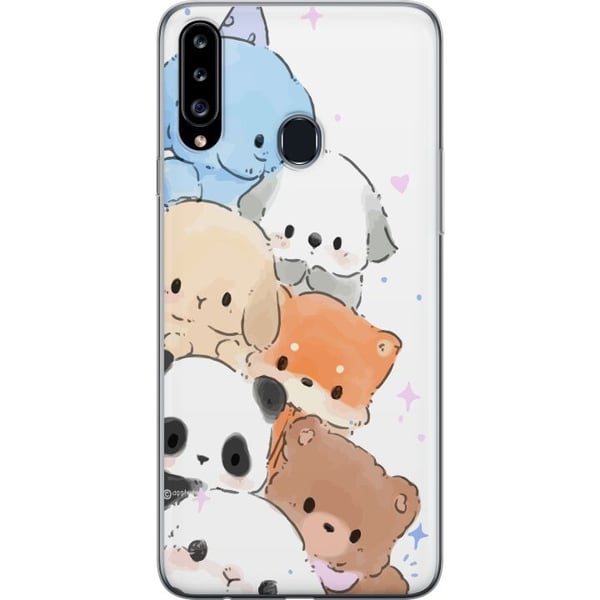 Kompatibelt Mobilskal till Samsung Galaxy A20s Söt stapel av kawaii djur i pastellfärger charmig skissad illustration perfekt för dig som gillar gull