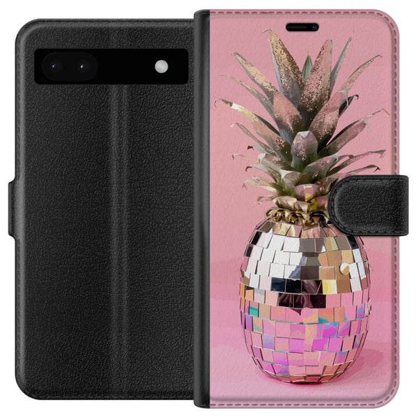 Yhteensopiva Lompakkokotelo Google Pixel 6a Disco Pineapple ananas peilimosaiikissa pop-taide vaaleanpunainen tausta kimalteleva trooppinen design