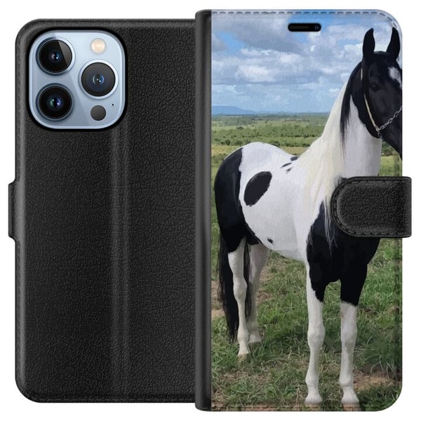 Kompatibelt Lommeboketui til Apple iPhone 13 Pro Heste Magi - stilisert hest i en rolig fargepalett Kompatibelt Lommeboketui til Apple iPhone 13 Pro Heste Magi - stilisert hest i en rolig fargepalett