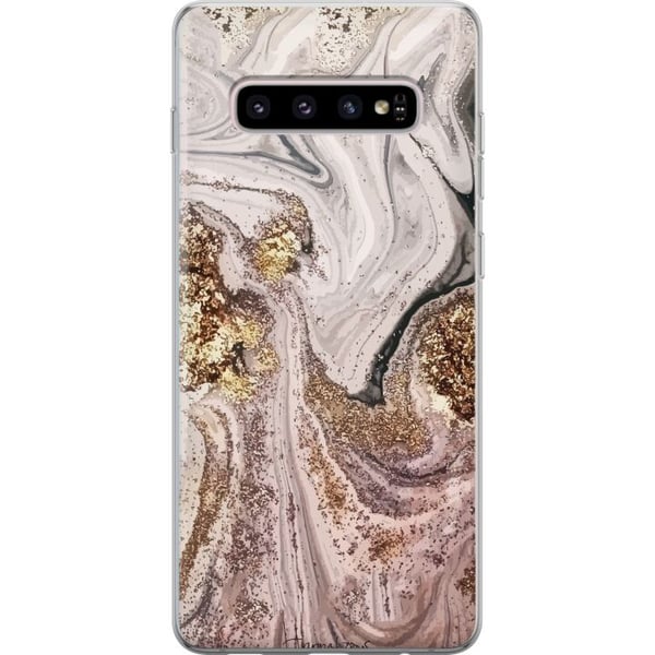 Kompatibel Mobilcover til Samsung Galaxy S10+ Beige marmor med guldglimmerstruktur, elegant design med luksuriøs følelse, perfekt til moderne stil