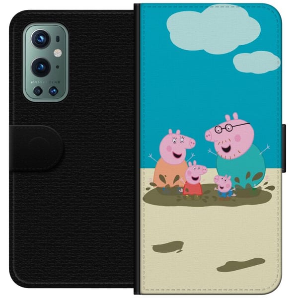 Kompatibel Tegnebogsetui til OnePlus 9 Pro Greta Gris Familie Georg Mudderpøl Børnemotiv Serie Populær Børnekarakter Glæde