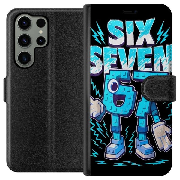 Kompatibel Tegnebogsetui til Samsung Galaxy S23 Ultra Legesyg blå Six Seven-illustration i retro arkadestil med stærk typografi og gamingstemning Kompatibel Tegnebogsetui til Samsung Galaxy S23 Ultra Legesyg blå Six Seven-illustration i retro arkadestil med stærk typografi og gamingstemning