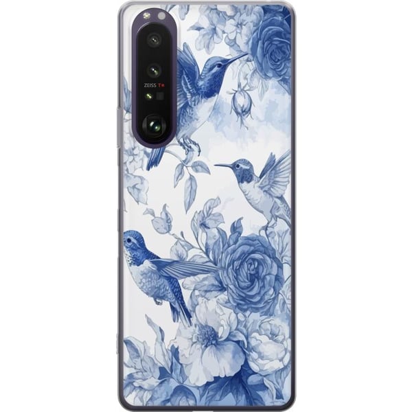 Kompatibelt Mobilskal till Sony Xperia 1 III Blått mönster med fåglar och blommor retro