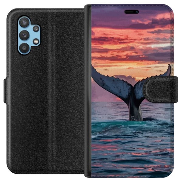 Kompatibelt Plånboksfodral till Samsung Galaxy A32 5G Valfena i solnedgång med tropisk himmel och stilla hav inspirerad design med lugn energi och ma