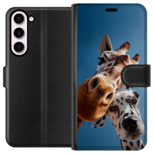Kompatibel Tegnebogsetui til Samsung Galaxy S23+ Giraffe dalmatiner duo-motiv med sjovt nærbillede af en giraffe og en dalmatiner i solrigt perspekti Kompatibel Tegnebogsetui til Samsung Galaxy S23+ Giraffe dalmatiner duo-motiv med sjovt nærbillede af en giraffe og en dalmatiner i solrigt perspekti