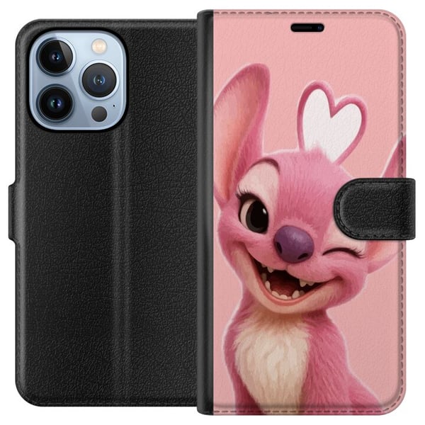 Kompatibelt Plånboksfodral till Apple iPhone 13 Pro Angel rosa figur blinkar gullig design med hjärta kärlek lekfullhet och söt energi i pastelltoner