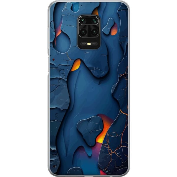 Kompatibel Mobilcover til Xiaomi Redmi Note 9S Flydende abstrakte former i blåt med varm glød
