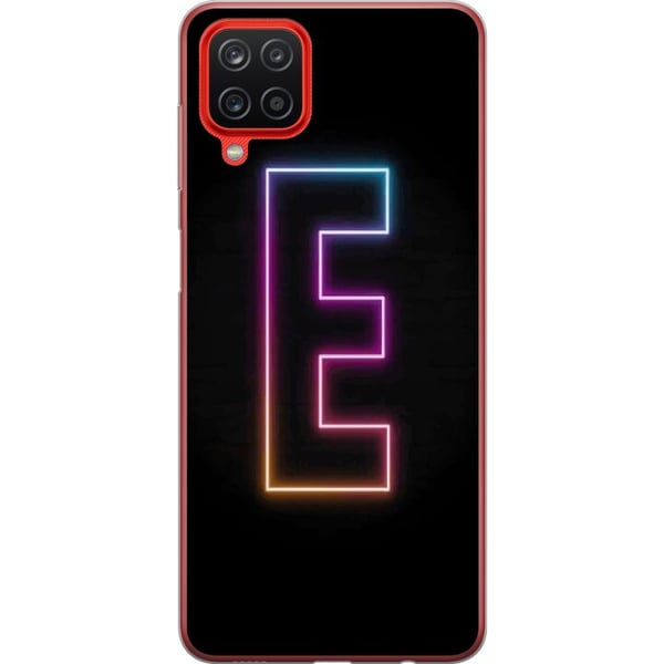 Yhteensopiva Puhelinkuori Samsung Galaxy A12 Minimalistinen neonkirjain E kirkkaissa väreissä tummaa taustaa vasten