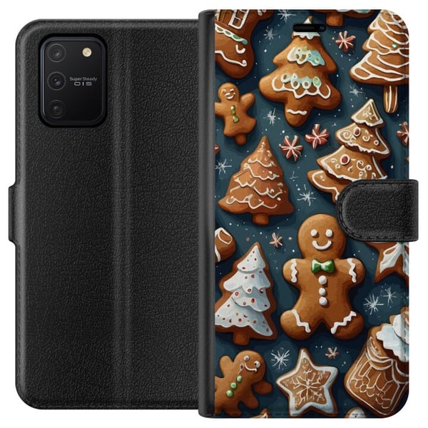 Kompatibelt Lommeboketui til Samsung Galaxy S10 Lite Pepperkaker formet som grantrær, figurer og stjerner, dekorert med glasur i et koselig vintermøn Kompatibelt Lommeboketui til Samsung Galaxy S10 Lite Pepperkaker formet som grantrær, figurer og stjerner, dekorert med glasur i et koselig vintermøn