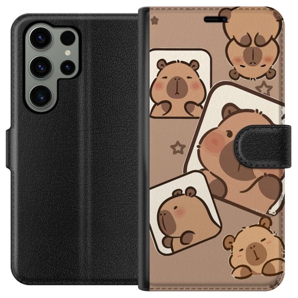 Kompatibel Tegnebogsetui til Samsung Galaxy S23 Ultra Capybara Frame Friends Legende design med små kapivarer i felter med stjerner og beige baggrund Kompatibel Tegnebogsetui til Samsung Galaxy S23 Ultra Capybara Frame Friends Legende design med små kapivarer i felter med stjerner og beige baggrund