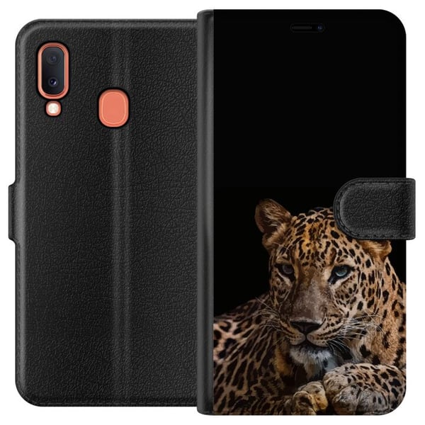Kompatibelt Lommeboketui til Samsung Galaxy A20e Stilren leopard i mørk kontrast med intense øyne – kraftfullt og elegant dyredesign. Kompatibelt Lommeboketui til Samsung Galaxy A20e Stilren leopard i mørk kontrast med intense øyne – kraftfullt og elegant dyredesign.