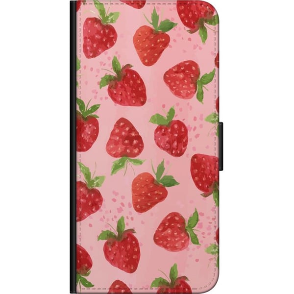 Kompatibelt Plånboksfodral till Samsung Galaxy A20s Strawberry Dreams – jordgubbsmönster i retrostil