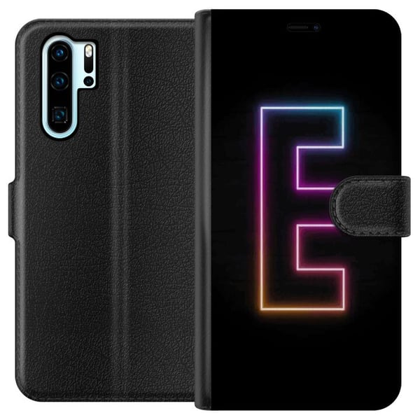 Yhteensopiva Lompakkokotelo Huawei P30 Pro Minimalistinen neonkirjain E kirkkaissa väreissä tummaa taustaa vasten