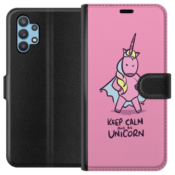 Kompatibelt Plånboksfodral till Samsung Galaxy A32 5G Keep Calm Enhörning Kompatibelt Plånboksfodral till Samsung Galaxy A32 5G Keep Calm Enhörning