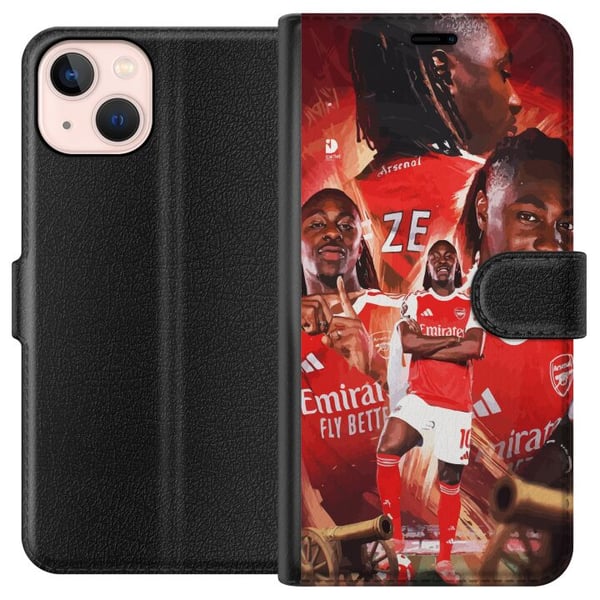 Kompatibelt Plånboksfodral till Apple iPhone 13 mini Arsenal collage design – Eberechi Eze i röd tröja flera illustrationer
