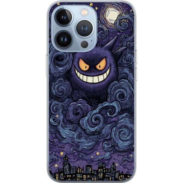 Kompatibel Mobilcover til Apple iPhone 13 Pro Pokémon Gengar-illustration – Mørkt motiv med stjernehimmel og bykunst