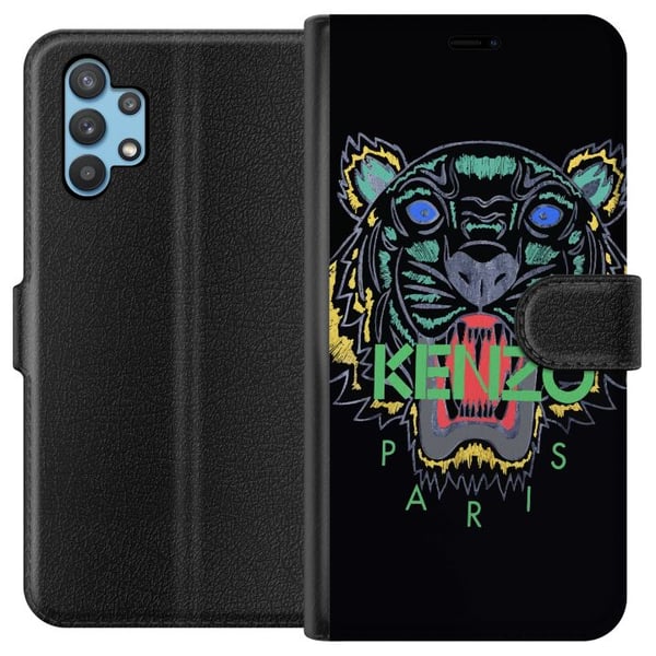 Kompatibelt Plånboksfodral till Samsung Galaxy A32 5G Kenzo tiger Paris mode poster fashion luxury streetwear brand logo ikonisk svart bakgrund retro