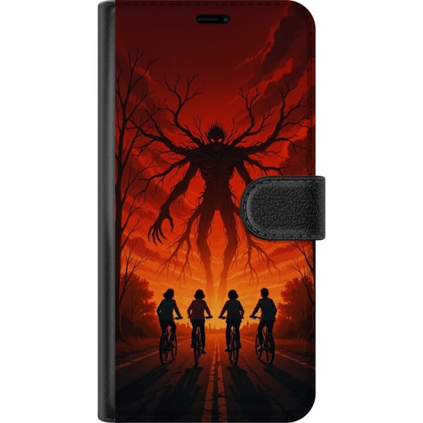 Kompatibelt Plånboksfodral till Samsung Galaxy A32 5G Mörk Stranger Things-inspirerad skräckillustration med röd himmel, hotfullt monster och cykland