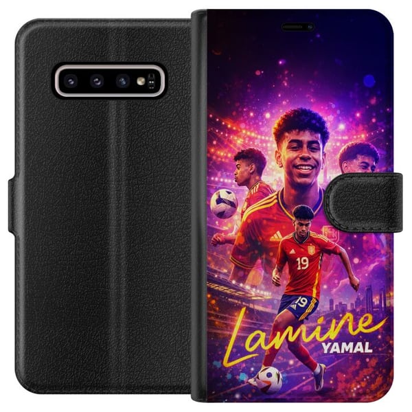 Kompatibelt Lommeboketui til Samsung Galaxy S10+ Lamine Yamal-fotballplakat i spansk landslagsdrakt med fartsfylt action, fargerik sportsillustrasjon