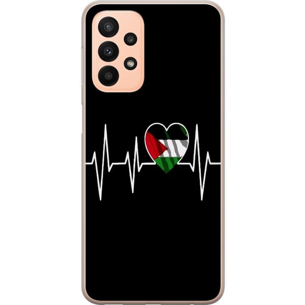 Kompatibelt Mobildeksel til Samsung Galaxy A23 Palestina-hjerte med EKG-linje flaggfarger svart rød hvit grønn sterk symbol for kjærlighet og frihet