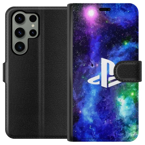 Kompatibel Tegnebogsetui til Samsung Galaxy S23 Ultra PlayStation-logo mod galaksebaggrund kosmisk gamingdesign til gamere og konsolfans Kompatibel Tegnebogsetui til Samsung Galaxy S23 Ultra PlayStation-logo mod galaksebaggrund kosmisk gamingdesign til gamere og konsolfans