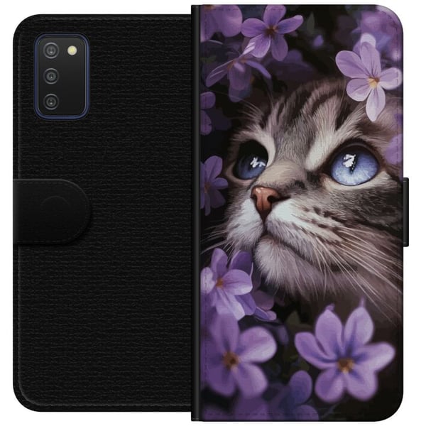 Kompatibelt Lommeboketui til Samsung Galaxy A03s Katt og blomster
