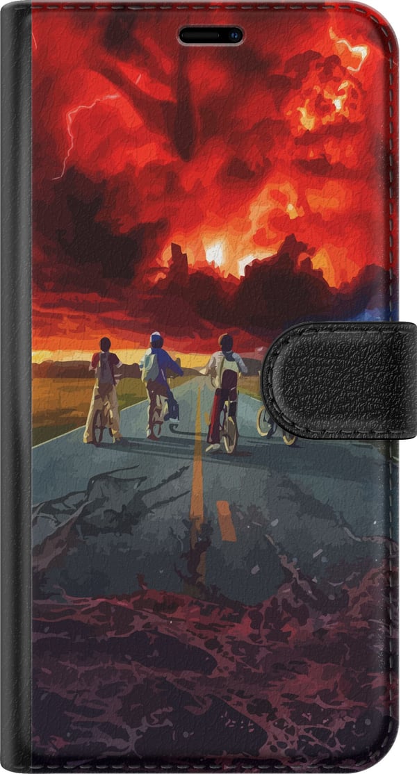 Kompatibel Tegnebogsetui til Samsung Galaxy A54 Sci-fi-inspireret eventyrplakat med cyklende børn – dramatisk himmel og nostalgisk 80’er-stemning
